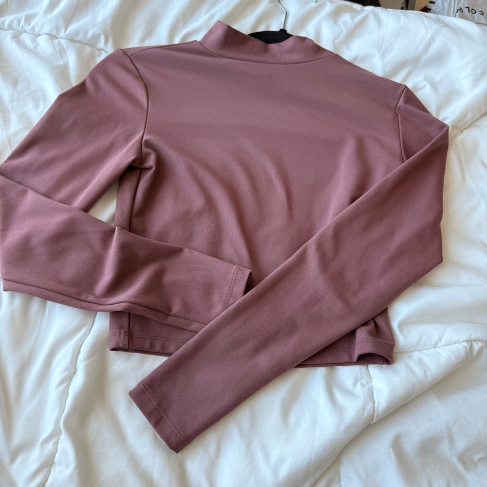 Elegant Mauve Long Sleeve Mock Neck Women's Crop Top